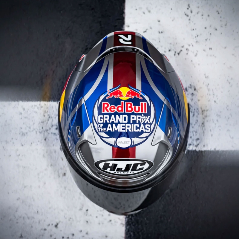 Integruotas motociklininko šalmas HJC RPHA 12 Red Bull Austin GP II MC21 mėlynai pilkas