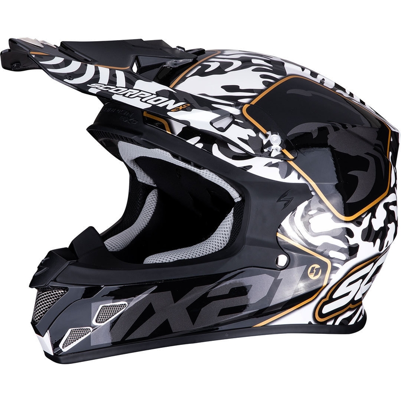 Motokroso šalmas Scorpion VX-21 Air Gnarly juodai baltas