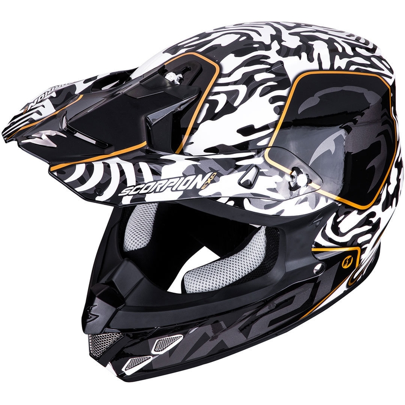 Motokroso šalmas Scorpion VX-21 Air Gnarly juodai baltas
