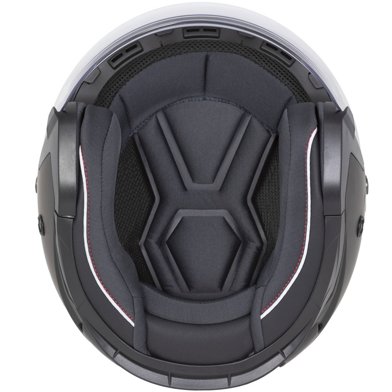 "Cassida Reflex 2.0 Safety" fluo geltonai raudonas-raudonas-pilkas-refleksinis sidabrinis atviras motociklininko šalmas