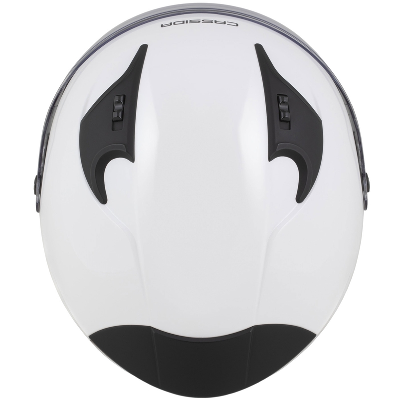"Cassida Reflex 2.0 Solid White-Black Open" motociklininko šalmas