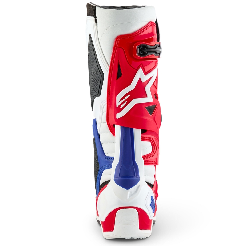 "Alpinestars Tech 10" riboto leidimo FORTITUDE baltai-mėlynai-raudoni motociklininko batai