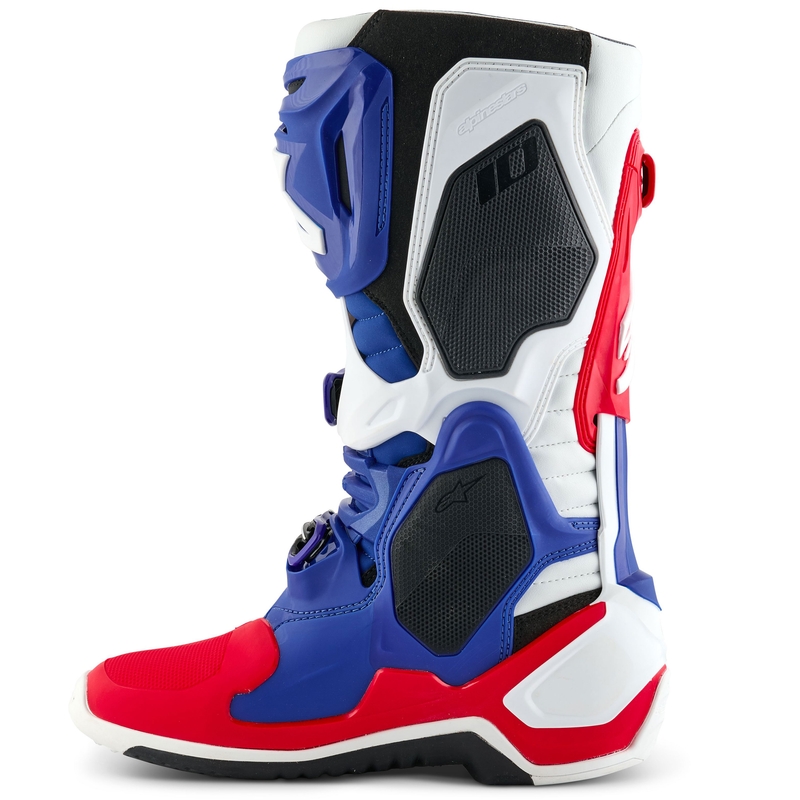 "Alpinestars Tech 10" riboto leidimo FORTITUDE baltai-mėlynai-raudoni motociklininko batai