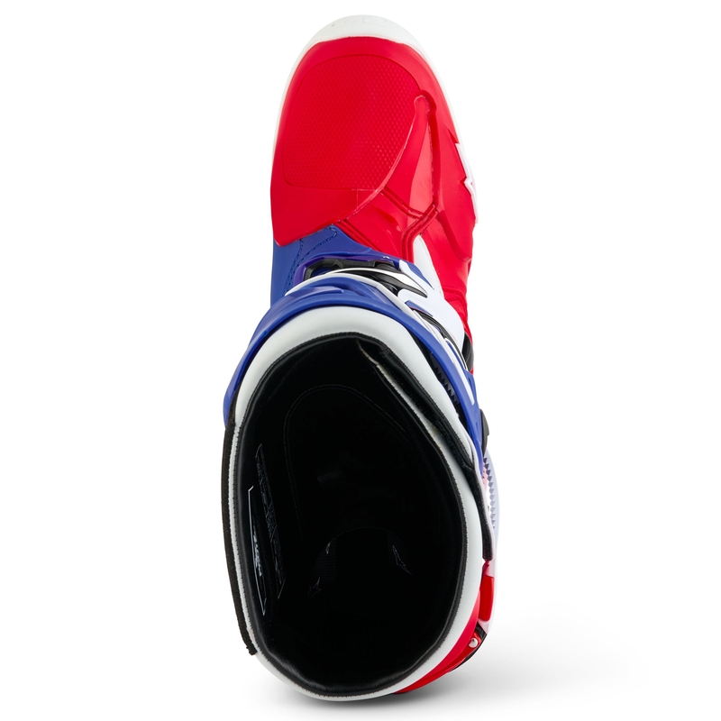 "Alpinestars Tech 10" riboto leidimo FORTITUDE baltai-mėlynai-raudoni motociklininko batai