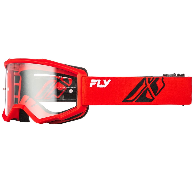 Motokroso akiniai "Fly Racing Focus" raudonai juodi su skaidriu stiklu