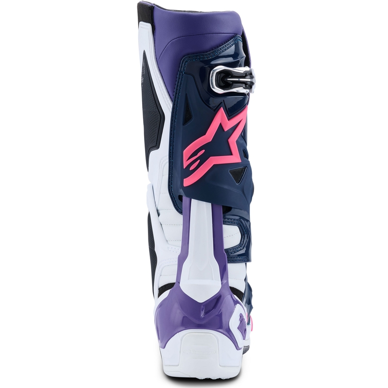 Alpinestars Tech 10 baltai violetiniai-mėlyni-fluo rožiniai motociklininko batai