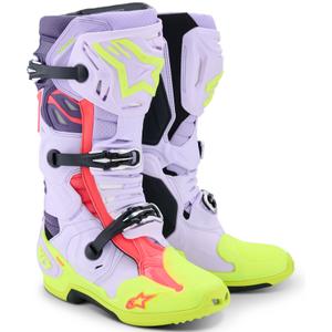 "Alpinestars Tech 10 Supervented" violetiniai-fluo geltoni-rožiniai motociklininko batai