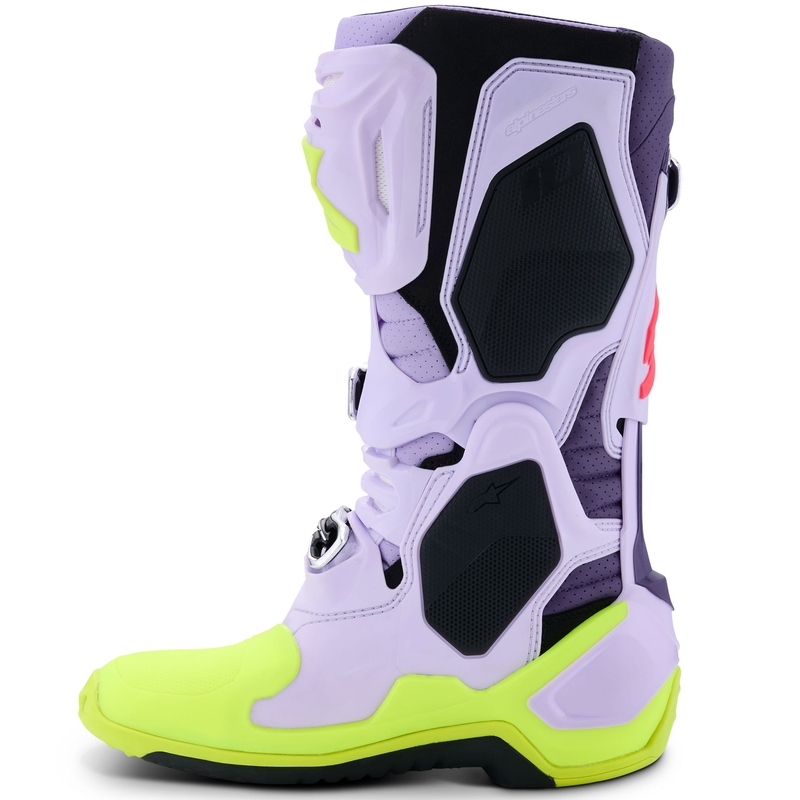 "Alpinestars Tech 10 Supervented" violetiniai-fluo geltoni-rožiniai motociklininko batai