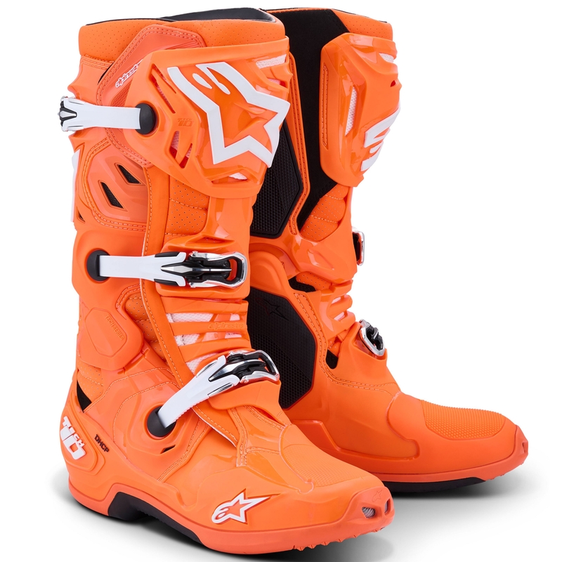 Alpinestars Tech 10 Supervented fluo oranžinės-juodos-baltos spalvos motociklininko batai