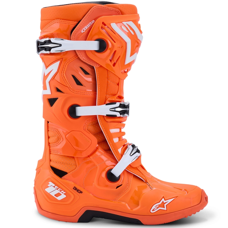 Alpinestars Tech 10 Supervented fluo oranžinės-juodos-baltos spalvos motociklininko batai