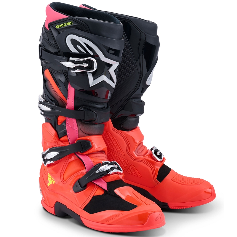 Alpinestars Tech 7 black-fluo red-fluo pink motociklininko batai