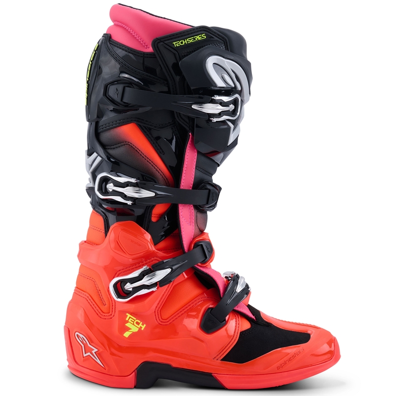 Alpinestars Tech 7 black-fluo red-fluo pink motociklininko batai