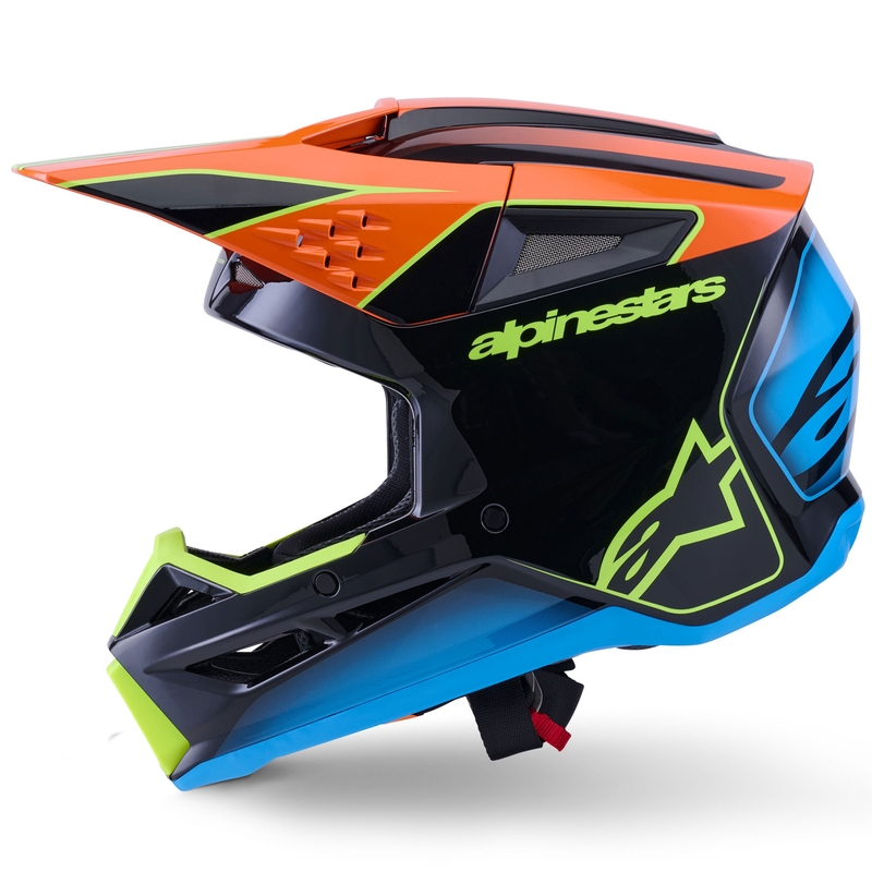Alpinestars S-M3 Fray Motokroso šalmas juodas-fluo oranžinis-fluo geltonas-turkio spalvos