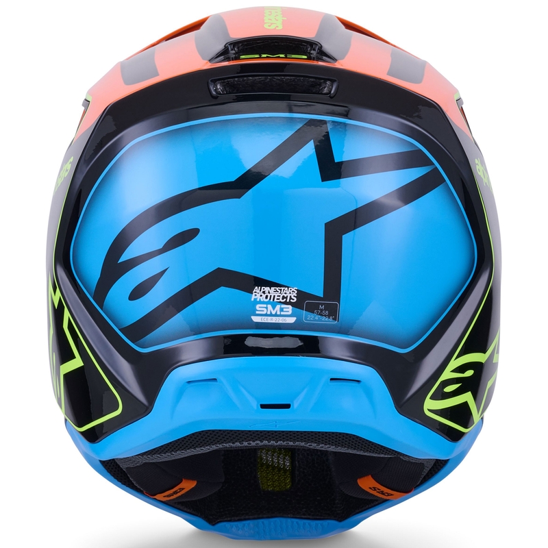 Alpinestars S-M3 Fray Motokroso šalmas juodas-fluo oranžinis-fluo geltonas-turkio spalvos