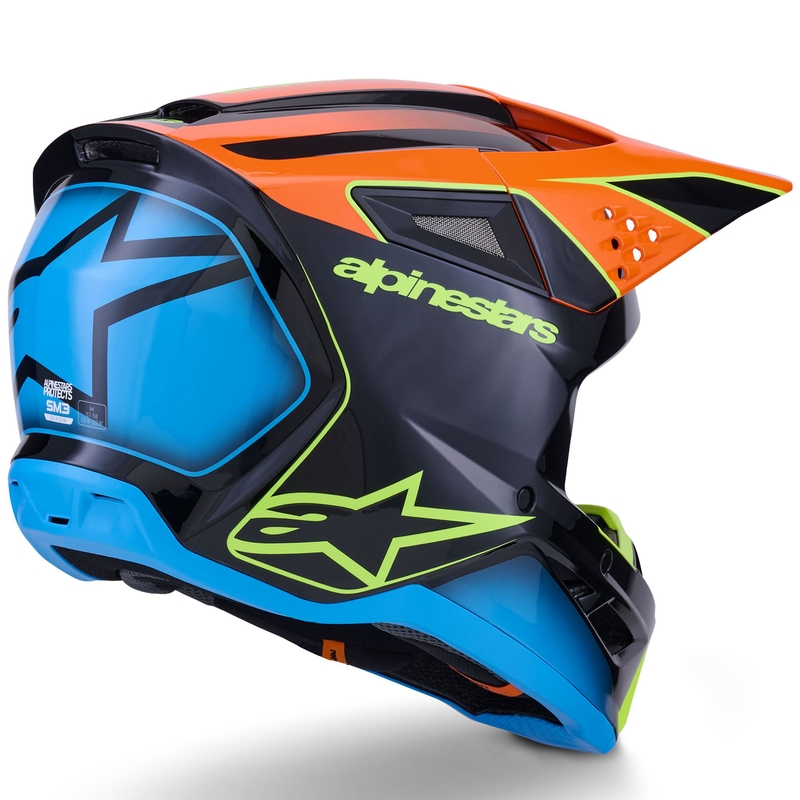 Alpinestars S-M3 Fray Motokroso šalmas juodas-fluo oranžinis-fluo geltonas-turkio spalvos