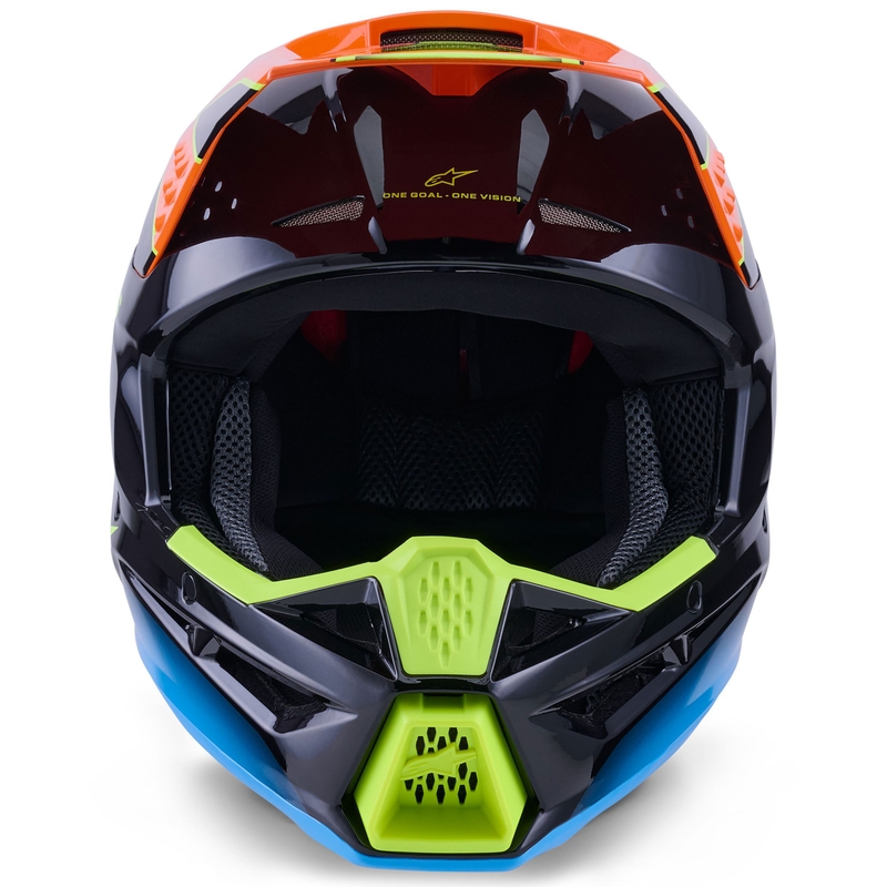 Alpinestars S-M3 Fray Motokroso šalmas juodas-fluo oranžinis-fluo geltonas-turkio spalvos