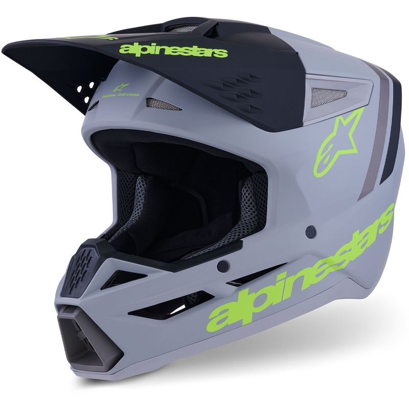 Alpinestars S-M3 Radium motokroso šalmas matinės pilkos-fluorescencinės geltonos-juodos spalvos