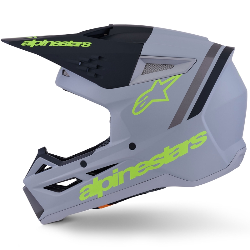 Alpinestars S-M3 Radium motokroso šalmas matinės pilkos-fluorescencinės geltonos-juodos spalvos