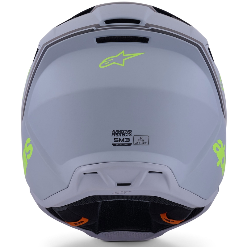 Alpinestars S-M3 Radium motokroso šalmas matinės pilkos-fluorescencinės geltonos-juodos spalvos