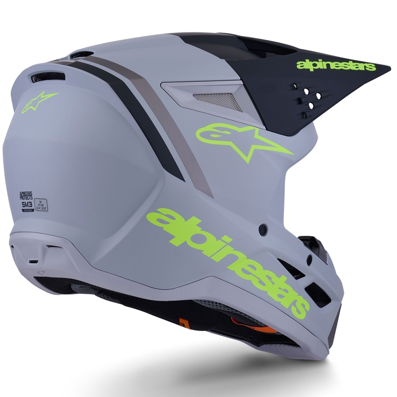 Alpinestars S-M3 Radium motokroso šalmas matinės pilkos-fluorescencinės geltonos-juodos spalvos