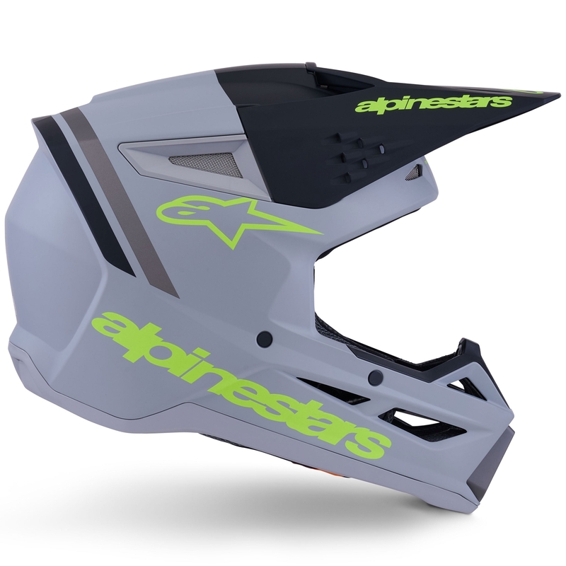 Alpinestars S-M3 Radium motokroso šalmas matinės pilkos-fluorescencinės geltonos-juodos spalvos