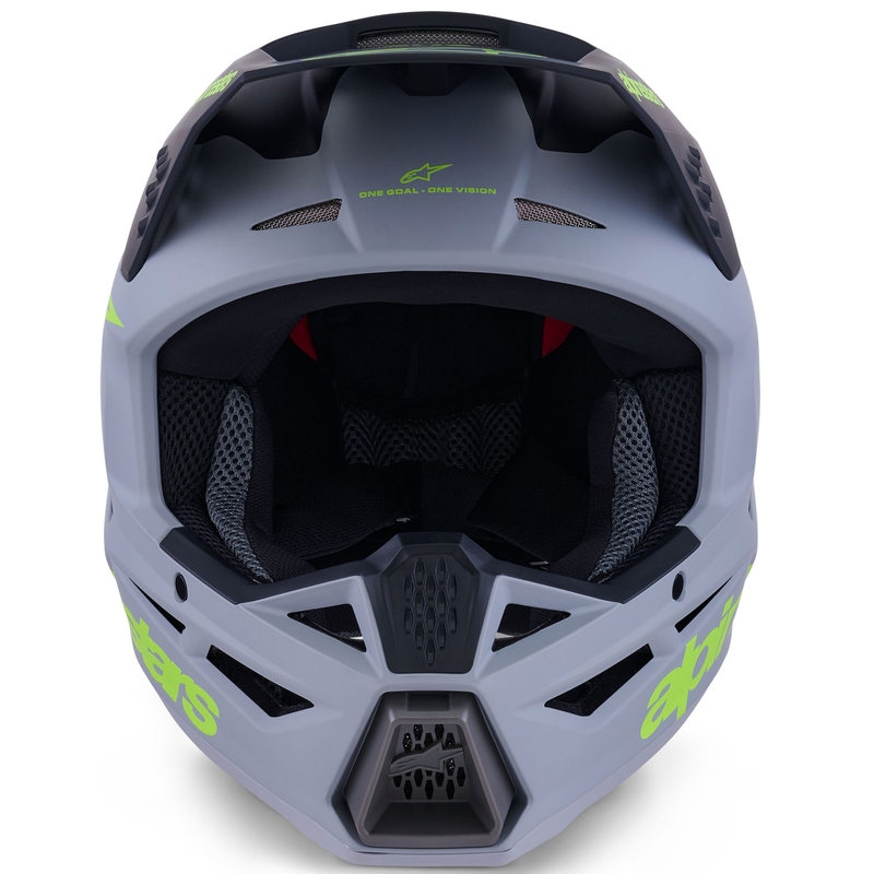 Alpinestars S-M3 Radium motokroso šalmas matinės pilkos-fluorescencinės geltonos-juodos spalvos