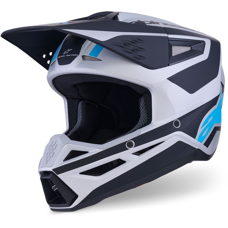 Alpinestars S-M3 Heat motokroso šalmas sidabrinis-mėlynas-juodas matinis