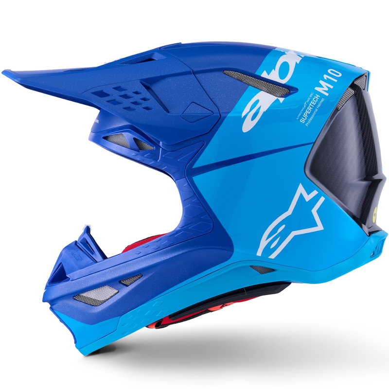 "Alpinestars Supertech S-M10 Flood" motokroso šalmas mėlynas perlamutrinis-šviesiai mėlynas-juodas-juodas-karboninis-matinis-blizgantis