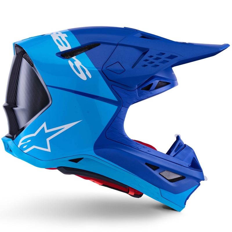"Alpinestars Supertech S-M10 Flood" motokroso šalmas mėlynas perlamutrinis-šviesiai mėlynas-juodas-juodas-karboninis-matinis-blizgantis