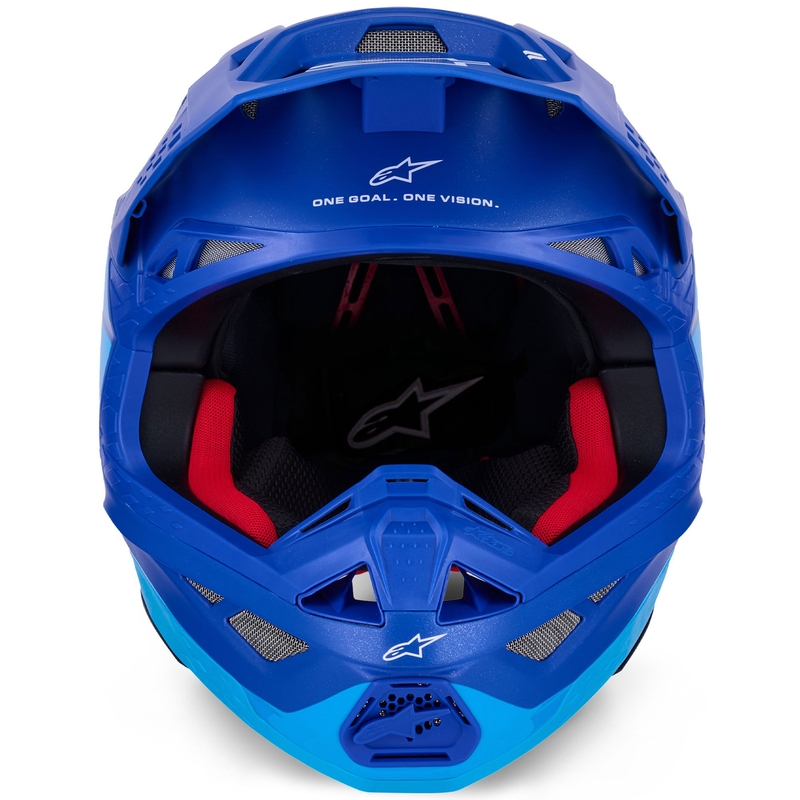 "Alpinestars Supertech S-M10 Flood" motokroso šalmas mėlynas perlamutrinis-šviesiai mėlynas-juodas-juodas-karboninis-matinis-blizgantis