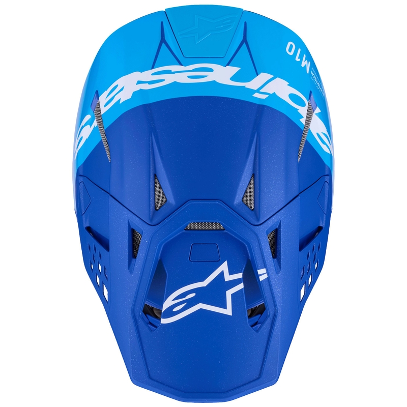 "Alpinestars Supertech S-M10 Flood" motokroso šalmas mėlynas perlamutrinis-šviesiai mėlynas-juodas-juodas-karboninis-matinis-blizgantis