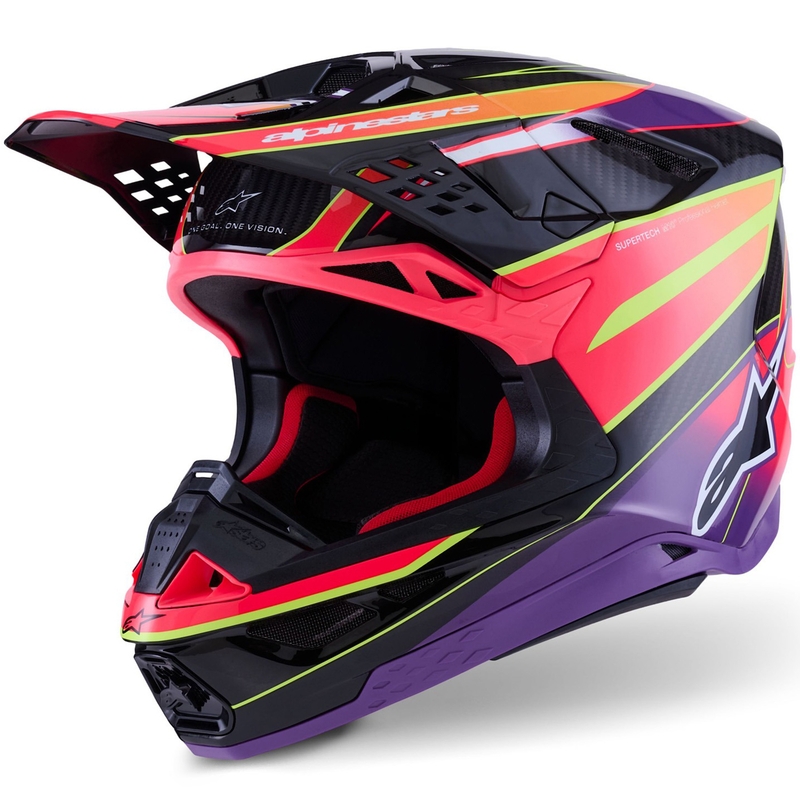 Alpinestars Supertech S-M10 Era rožinis-violetinis-fluo geltonas motokroso šalmas