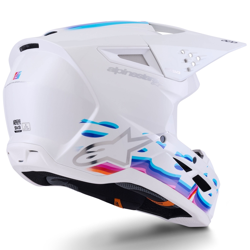Alpinestars S-M3 Force motokroso šalmas balta-geltona-rožinė-violetinė