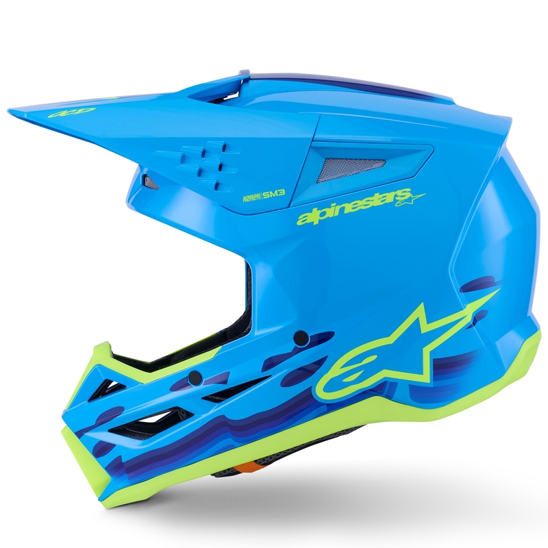 Alpinestars S-M3 Force mėlynos ir mėlynai geltonos spalvos motokroso šalmas