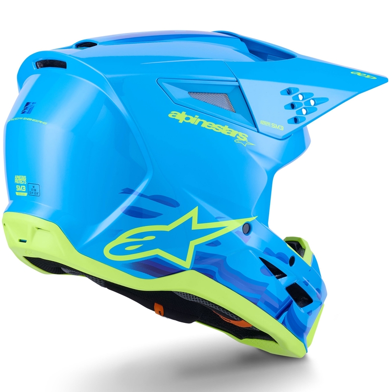 Alpinestars S-M3 Force mėlynos ir mėlynai geltonos spalvos motokroso šalmas