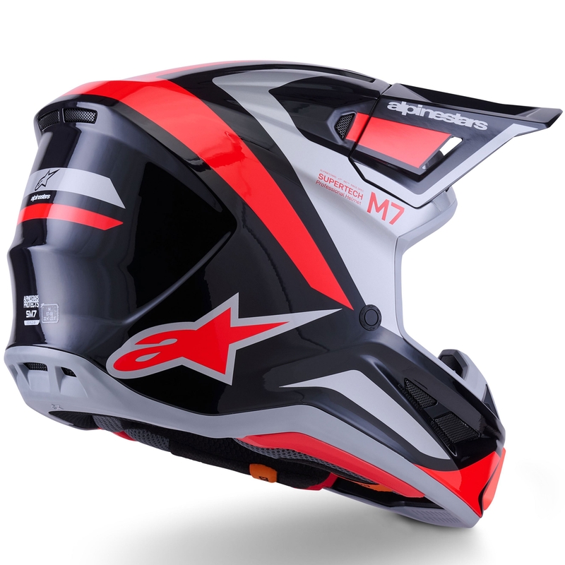 Alpinestars SM7 Rise motokroso šalmas juodas-sidabrinis-fluo raudonas