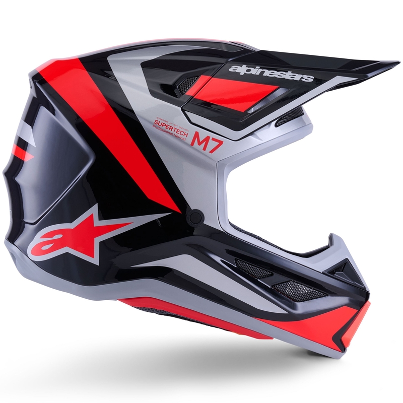 Alpinestars SM7 Rise motokroso šalmas juodas-sidabrinis-fluo raudonas