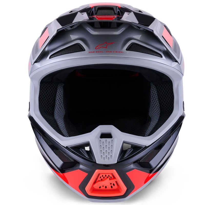 Alpinestars SM7 Rise motokroso šalmas juodas-sidabrinis-fluo raudonas
