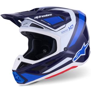Alpinestars SM7 Rise Motokroso šalmas mėlynos ir baltos spalvos