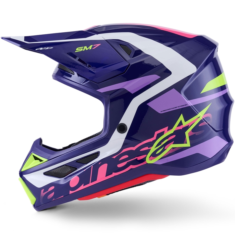 Alpinestars SM7 Deed motokroso šalmas violetinė-rožinė-balta-fluo geltona