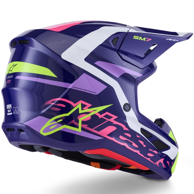 Alpinestars SM7 Deed motokroso šalmas violetinė-rožinė-balta-fluo geltona