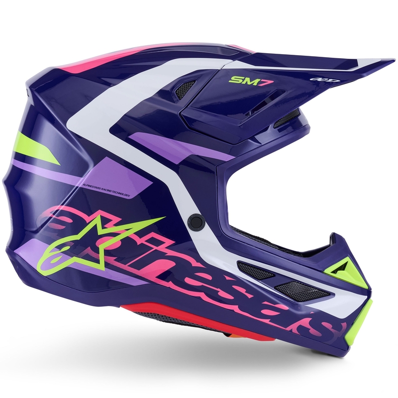 Alpinestars SM7 Deed motokroso šalmas violetinė-rožinė-balta-fluo geltona