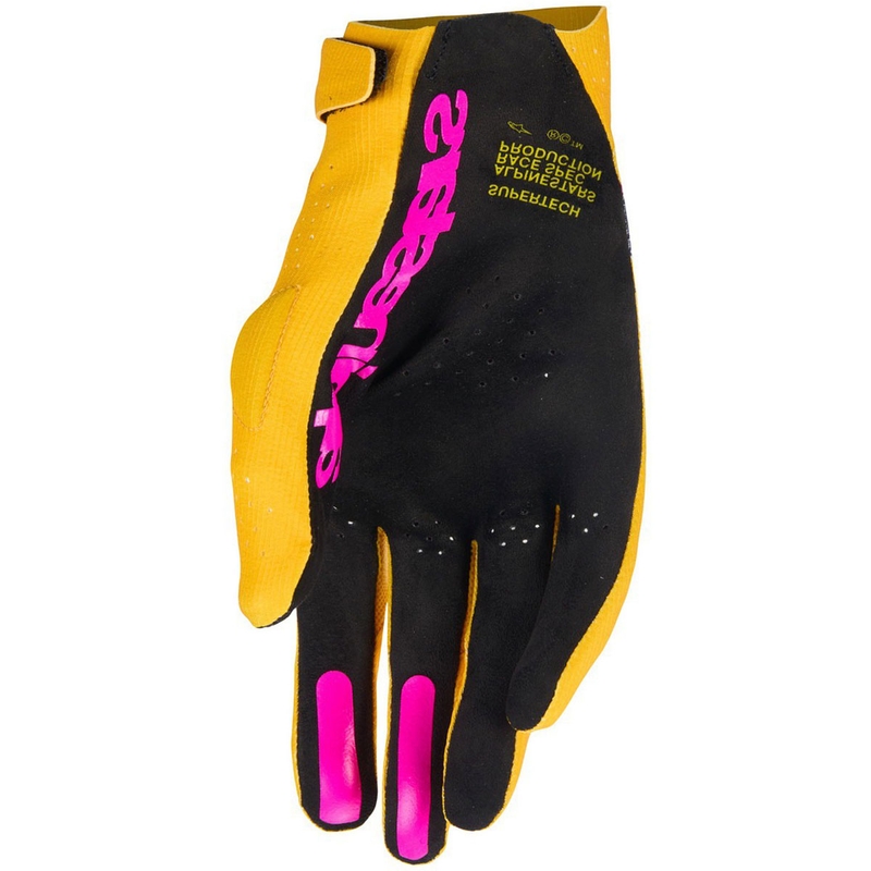 Alpinestars Supertech MX auksinės-juodos-fluo rožinės motokroso pirštinės