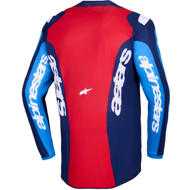 Alpinestars Fluid Grid motokroso marškinėliai mėlynos ir raudonos spalvos