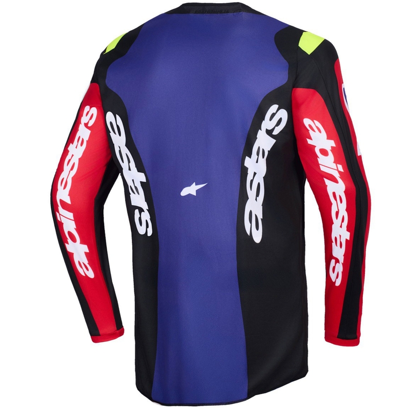 Alpinestars Fluid Grid motokroso marškinėliai raudona-juoda-violetinė-geltona