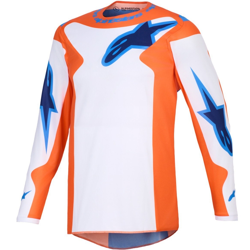 Alpinestars Fluid Grid motokroso marškinėliai oranžinės ir mėlynos spalvos