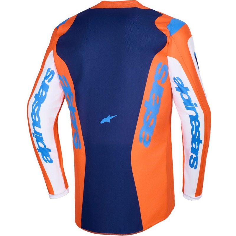 Alpinestars Fluid Grid motokroso marškinėliai oranžinės ir mėlynos spalvos