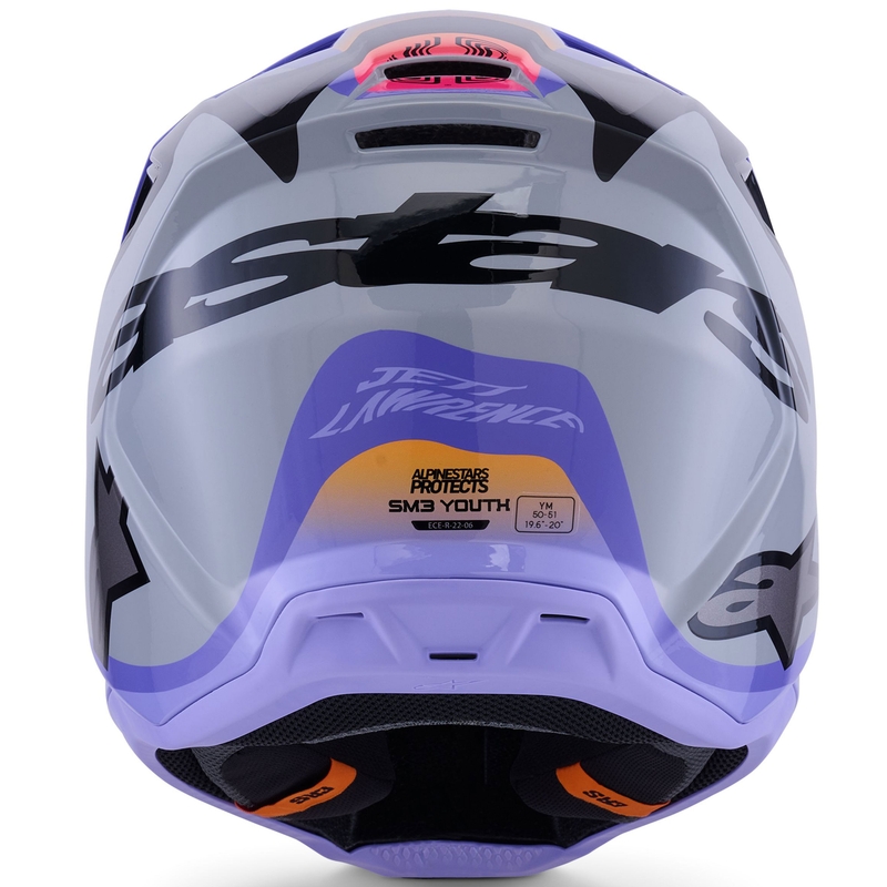 Alpinestars S-M3 motokroso šalmas JETT LAWRENCE pilkai violetinės ir juodos spalvos