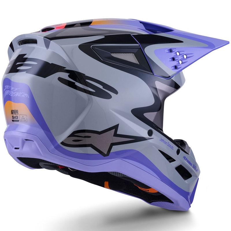 Alpinestars S-M3 motokroso šalmas JETT LAWRENCE pilkai violetinės ir juodos spalvos