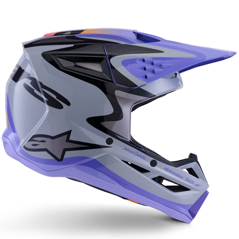 Alpinestars S-M3 motokroso šalmas JETT LAWRENCE pilkai violetinės ir juodos spalvos